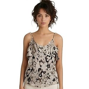 1149 * Rebecca Taylor Metallic Floral Silk Blend Tank Gray Cream Black Size 4